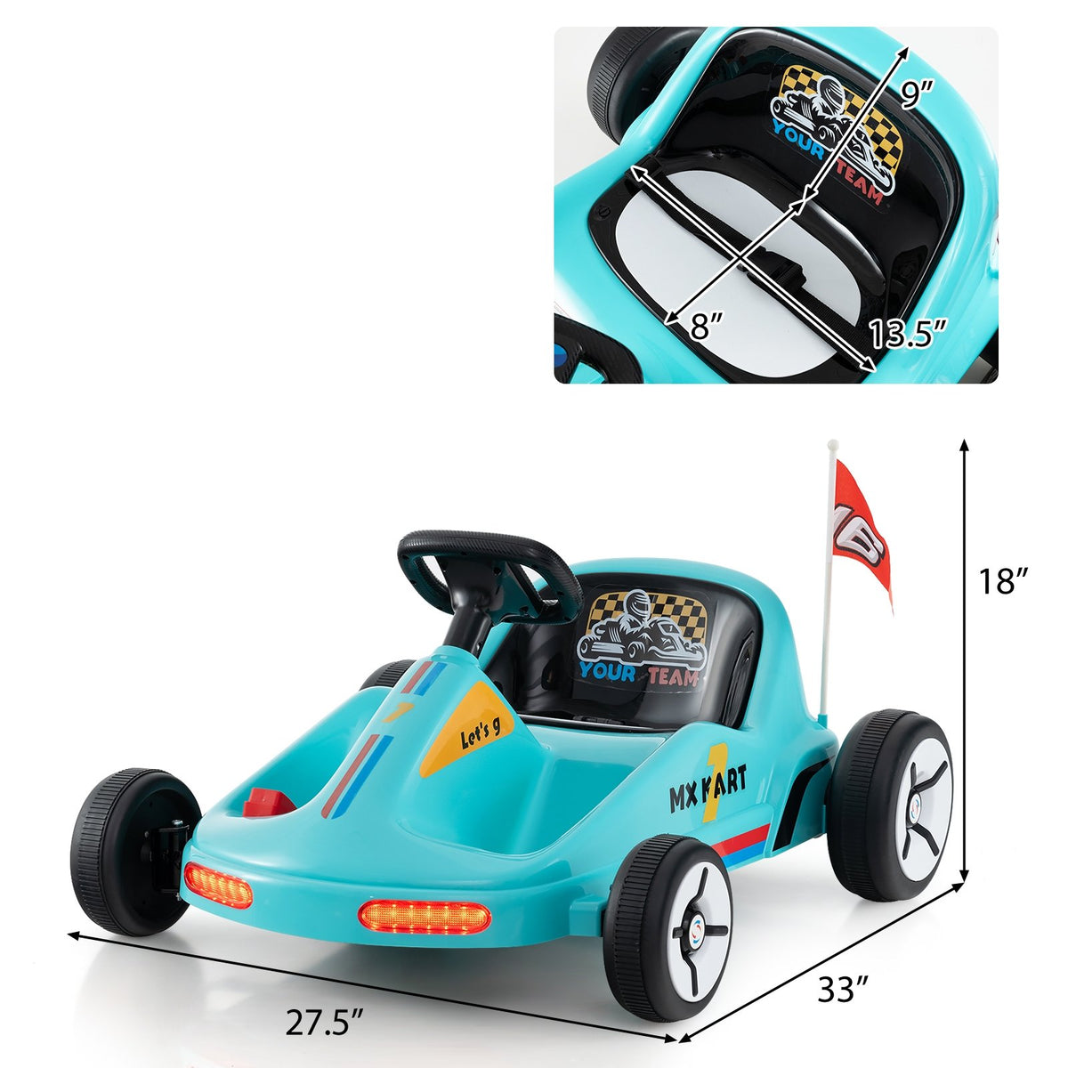 12V Electric Go Kart for Kids Race Toy with Remote Control and Music-Blue view 4