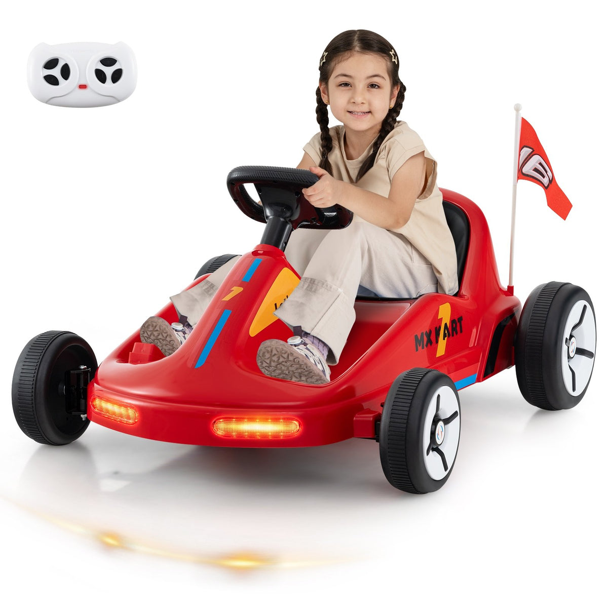 12V Electric Go Kart for Kids Race Toy with Remote Control and Music-Red view 3