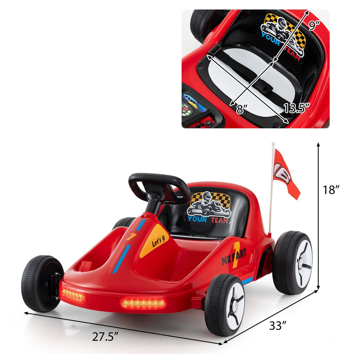 12V Electric Go Kart for Kids Race Toy with Remote Control and Music-Red view 4