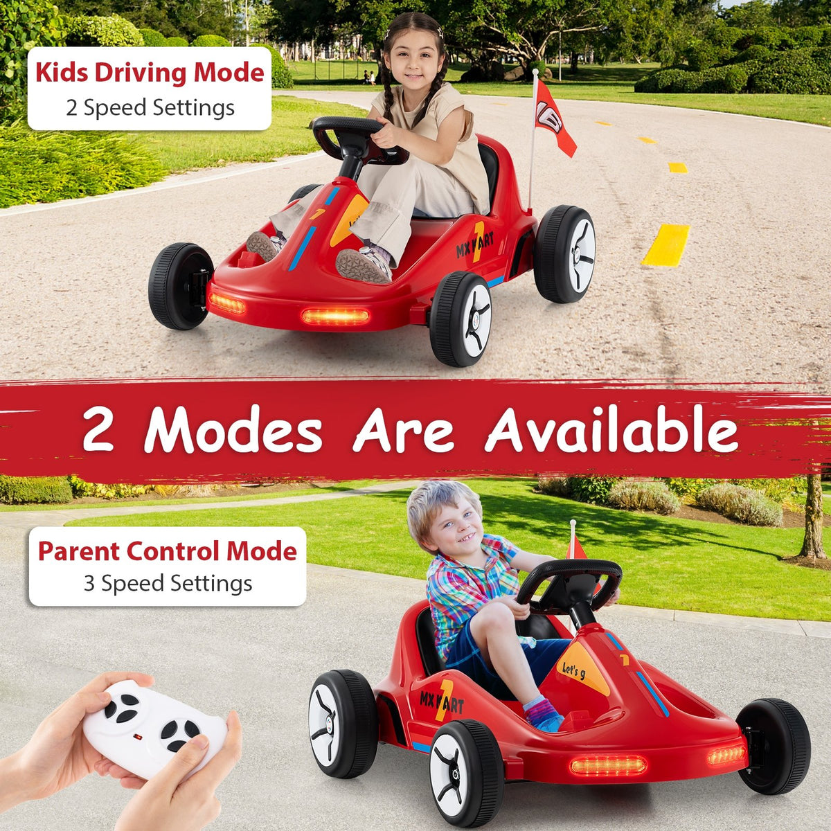 12V Electric Go Kart for Kids Race Toy with Remote Control and Music-Red view 9