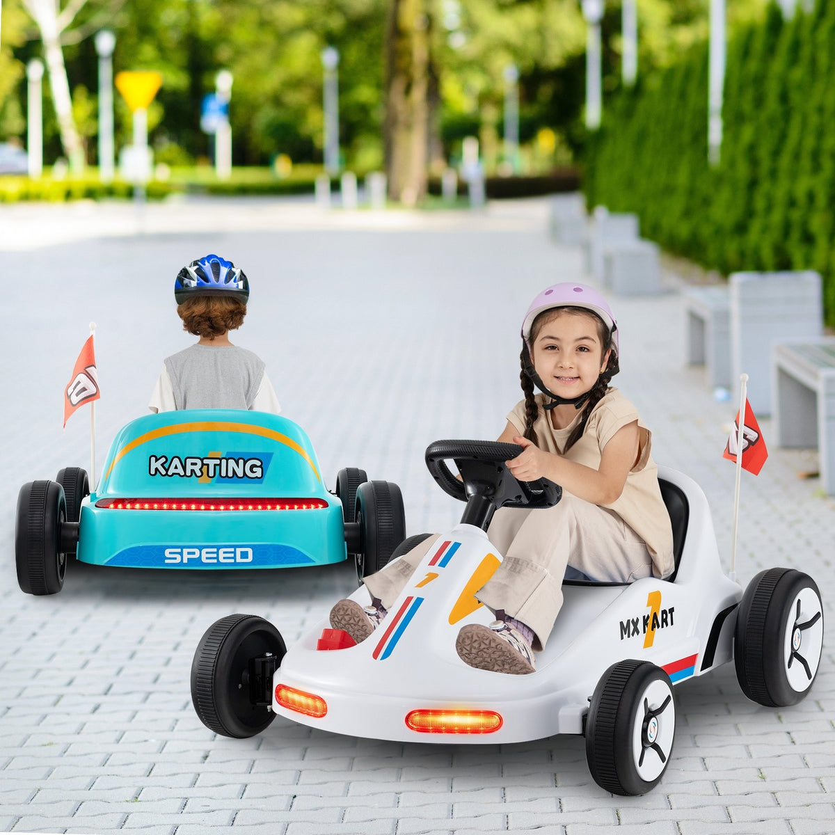 12V Electric Go Kart for Kids Race Toy with Remote Control and Music-White view 2