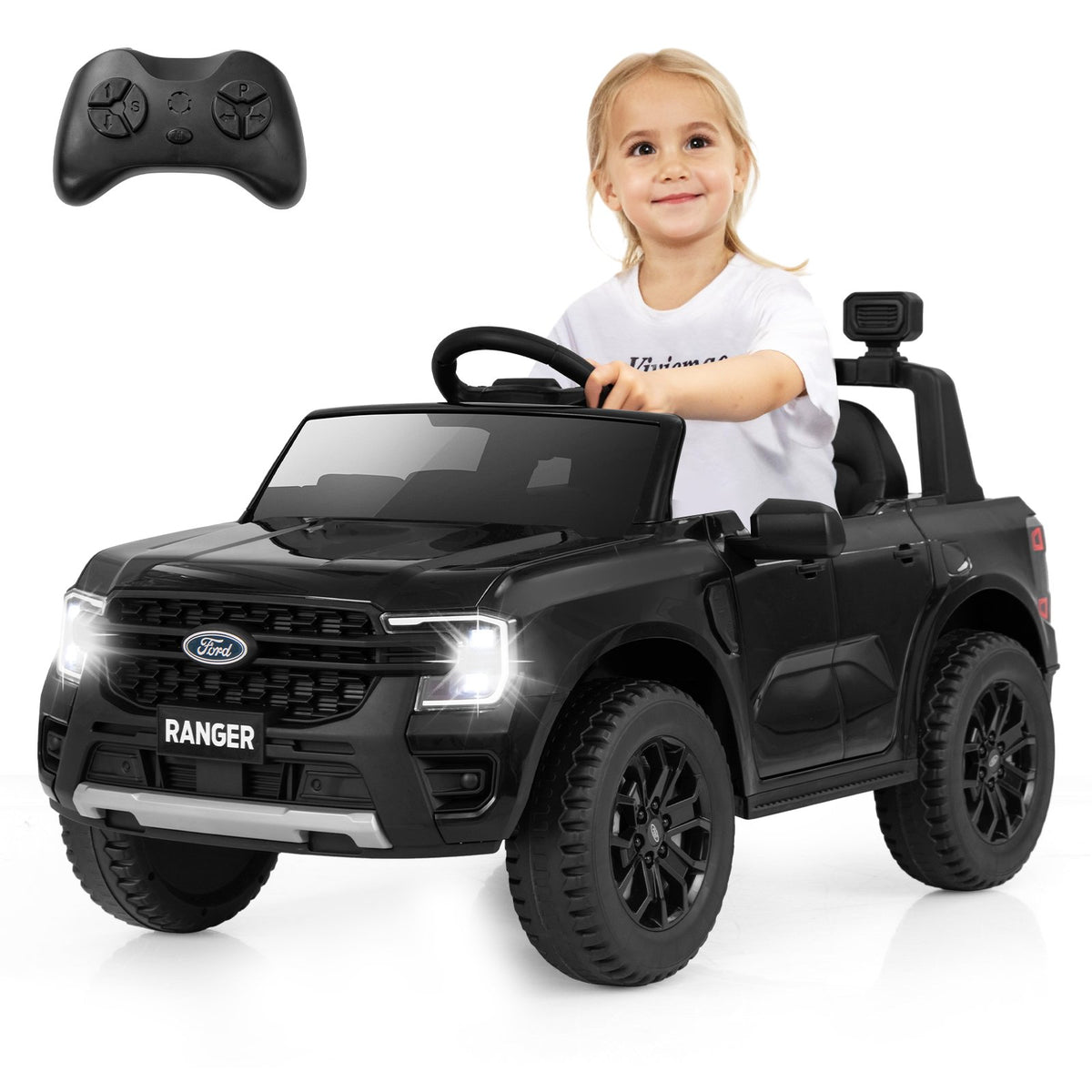 12V Electric Kids Ride on Car Licensed Ford Ranger with Remote Control and Music-Black view 3