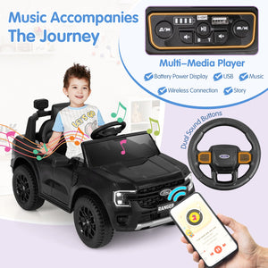 12V Electric Kids Ride on Car Licensed Ford Ranger with Remote Control and Music-Black view 6