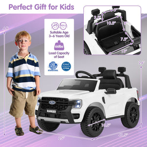 12V Electric Kids Ride on Car Licensed Ford Ranger with Remote Control and Music-White view 4