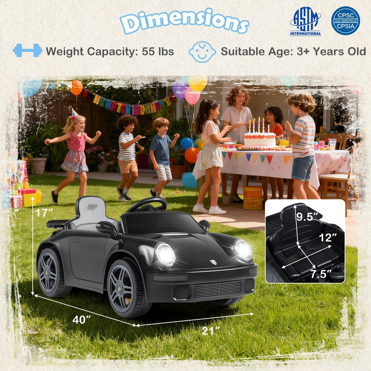 12V Electric Ride On Car Licensed RUF CTR with Remote Control and Music-Black view 4