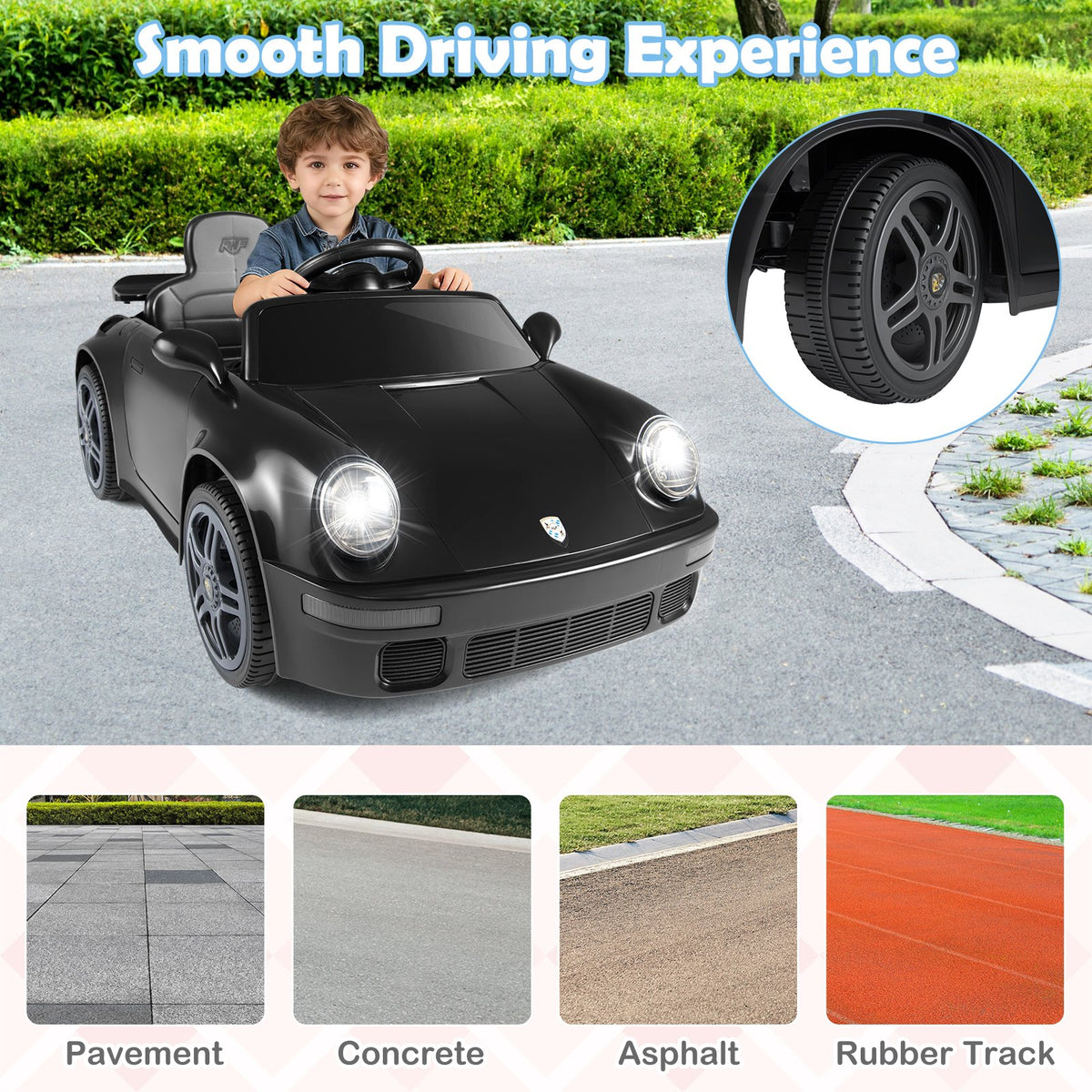12V Electric Ride On Car Licensed RUF CTR with Remote Control and Music-Black view 8