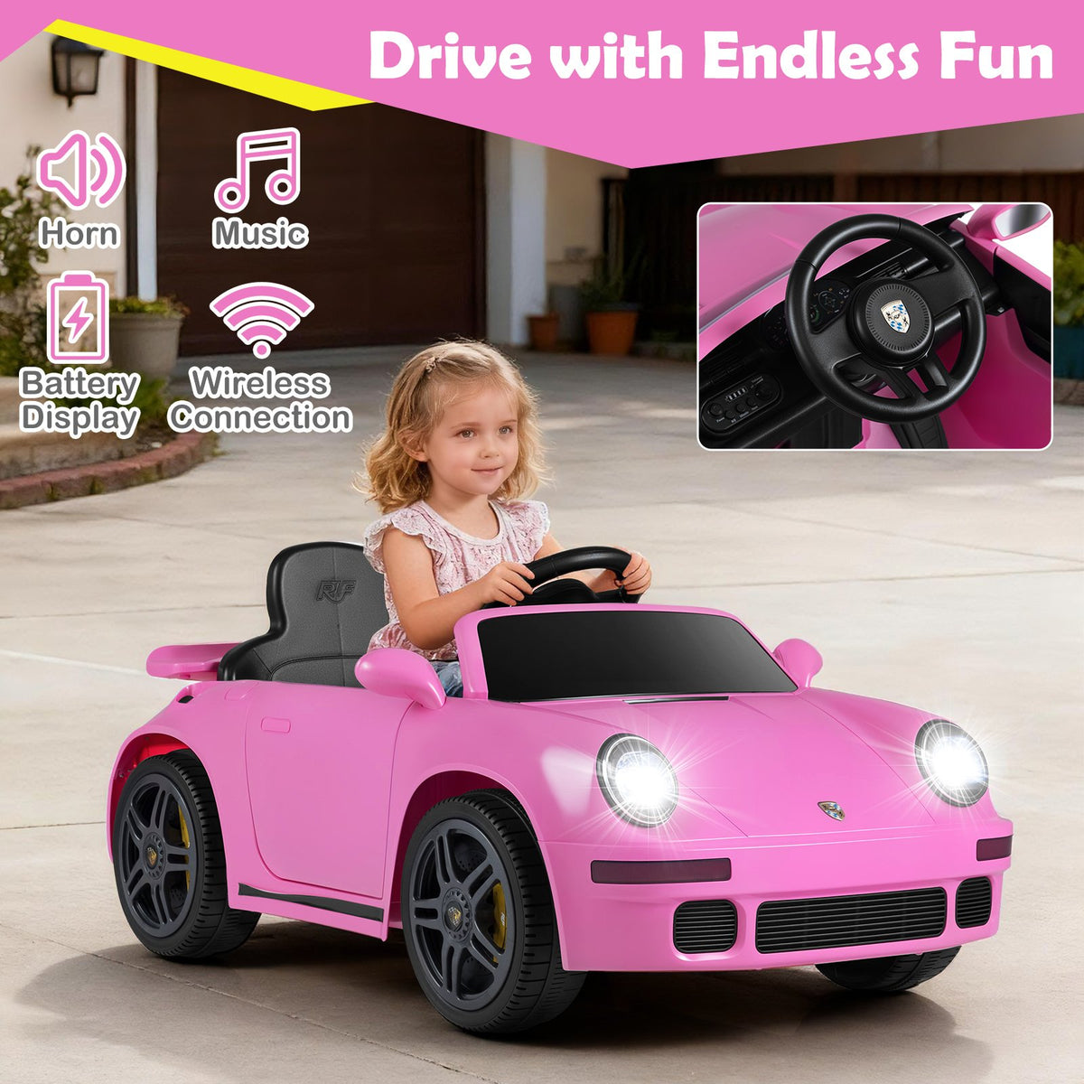12V Electric Ride On Car Licensed RUF CTR with Remote Control and Music-Pink view 7