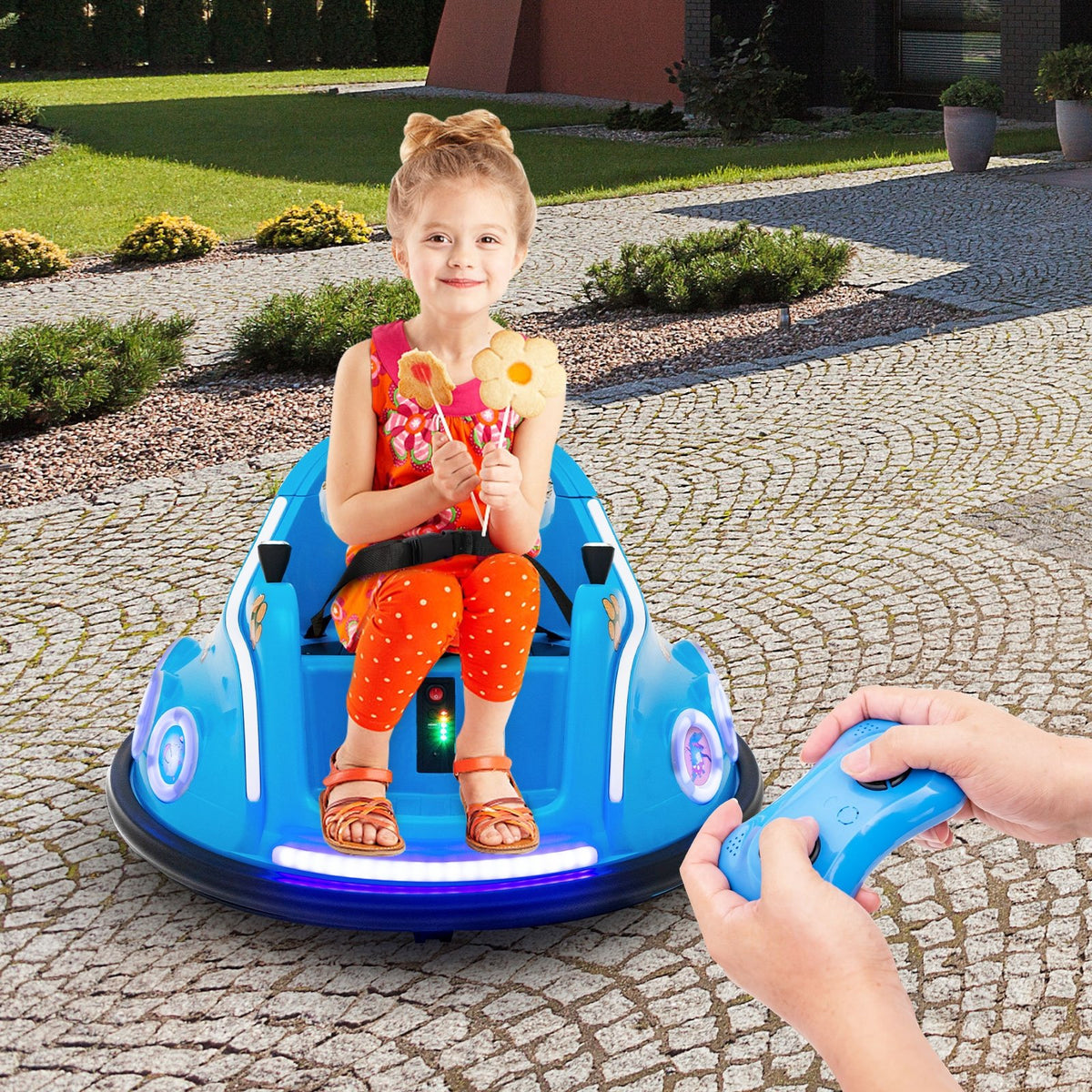 12V Electric Ride On Car with Remote Control and Flashing LED Lights-Navy view 3