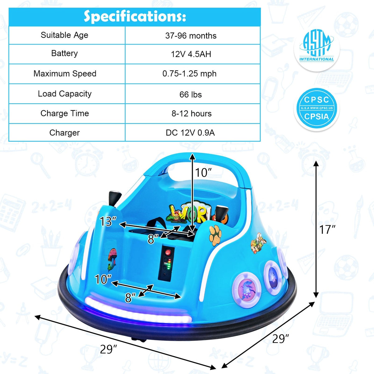 12V Electric Ride On Car with Remote Control and Flashing LED Lights-Navy view 4