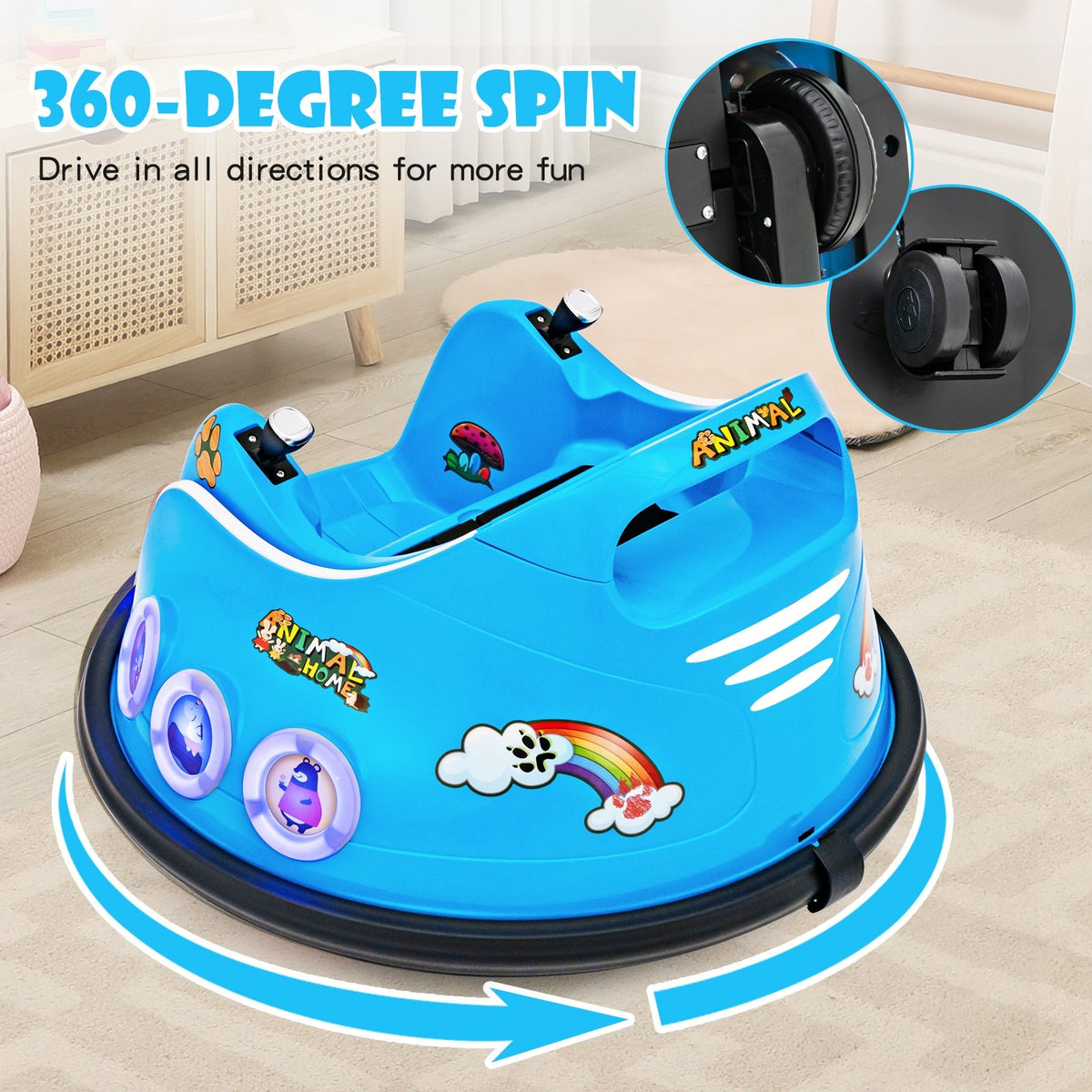12V Electric Ride On Car with Remote Control and Flashing LED Lights-Navy view 5
