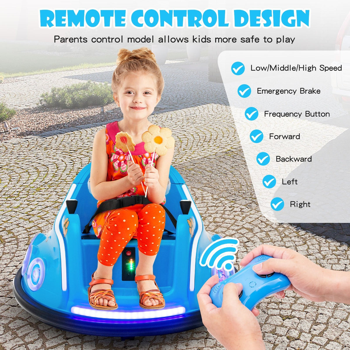 12V Electric Ride On Car with Remote Control and Flashing LED Lights-Navy view 7