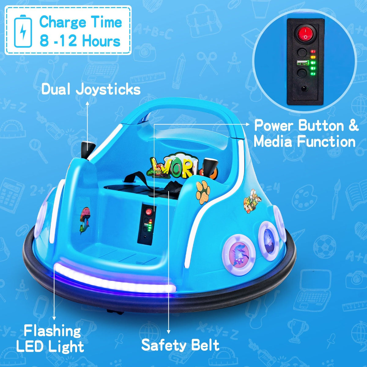 12V Electric Ride On Car with Remote Control and Flashing LED Lights-Navy view 8
