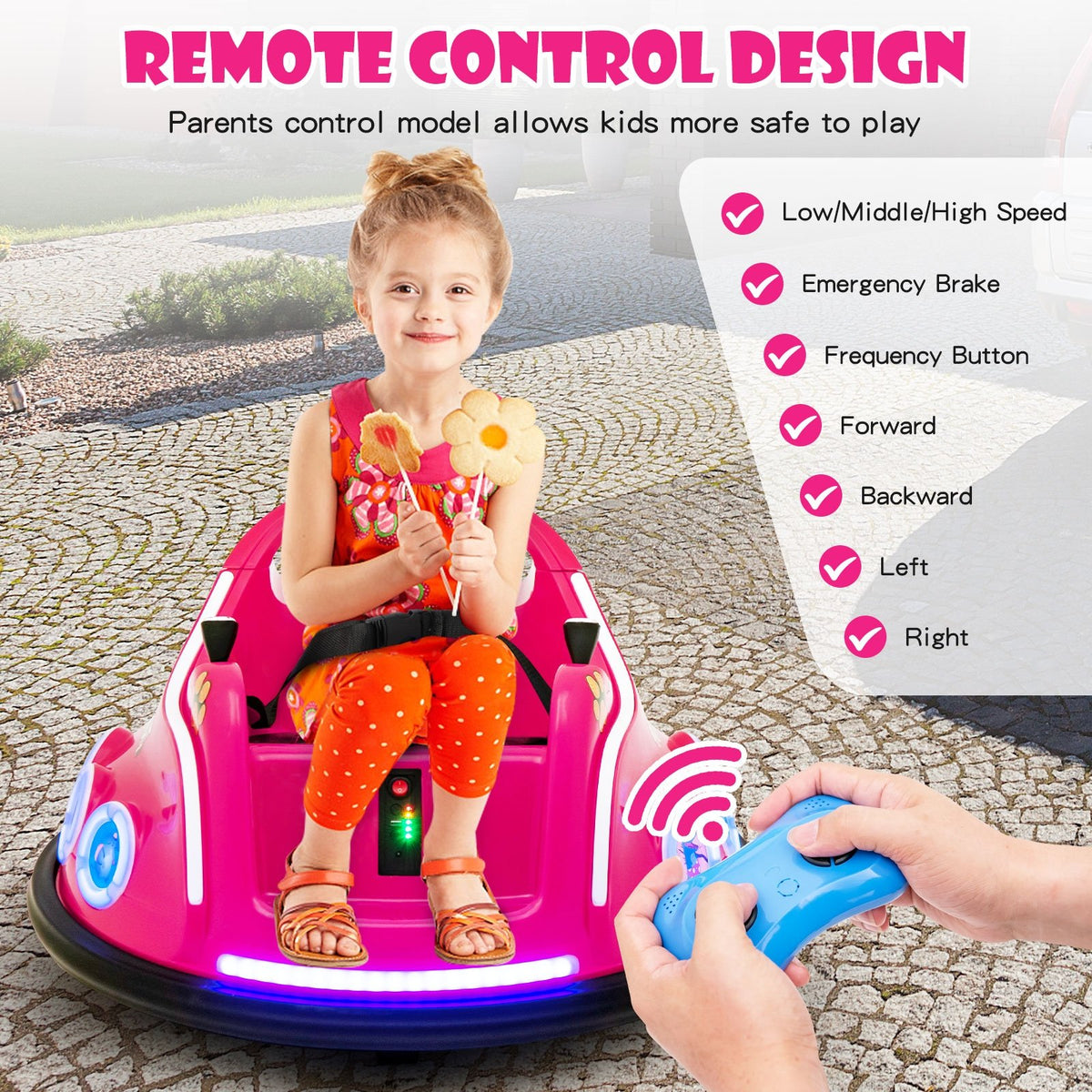 12V Electric Ride On Car with Remote Control and Flashing LED Lights-Pink view 7