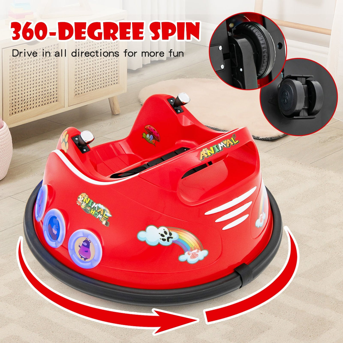 12V Electric Ride On Car with Remote Control and Flashing LED Lights-Red view 5
