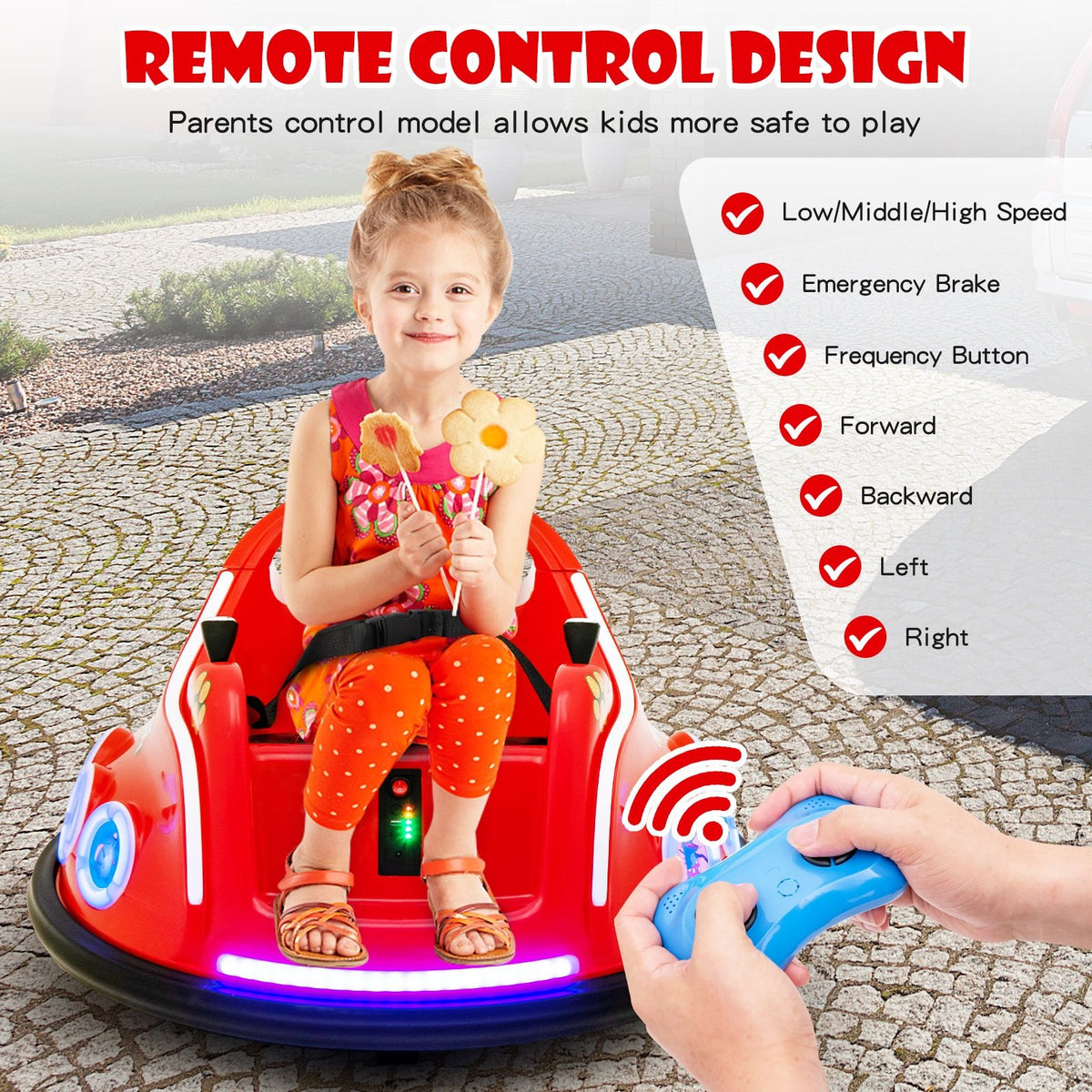 12V Electric Ride On Car with Remote Control and Flashing LED Lights-Red view 7