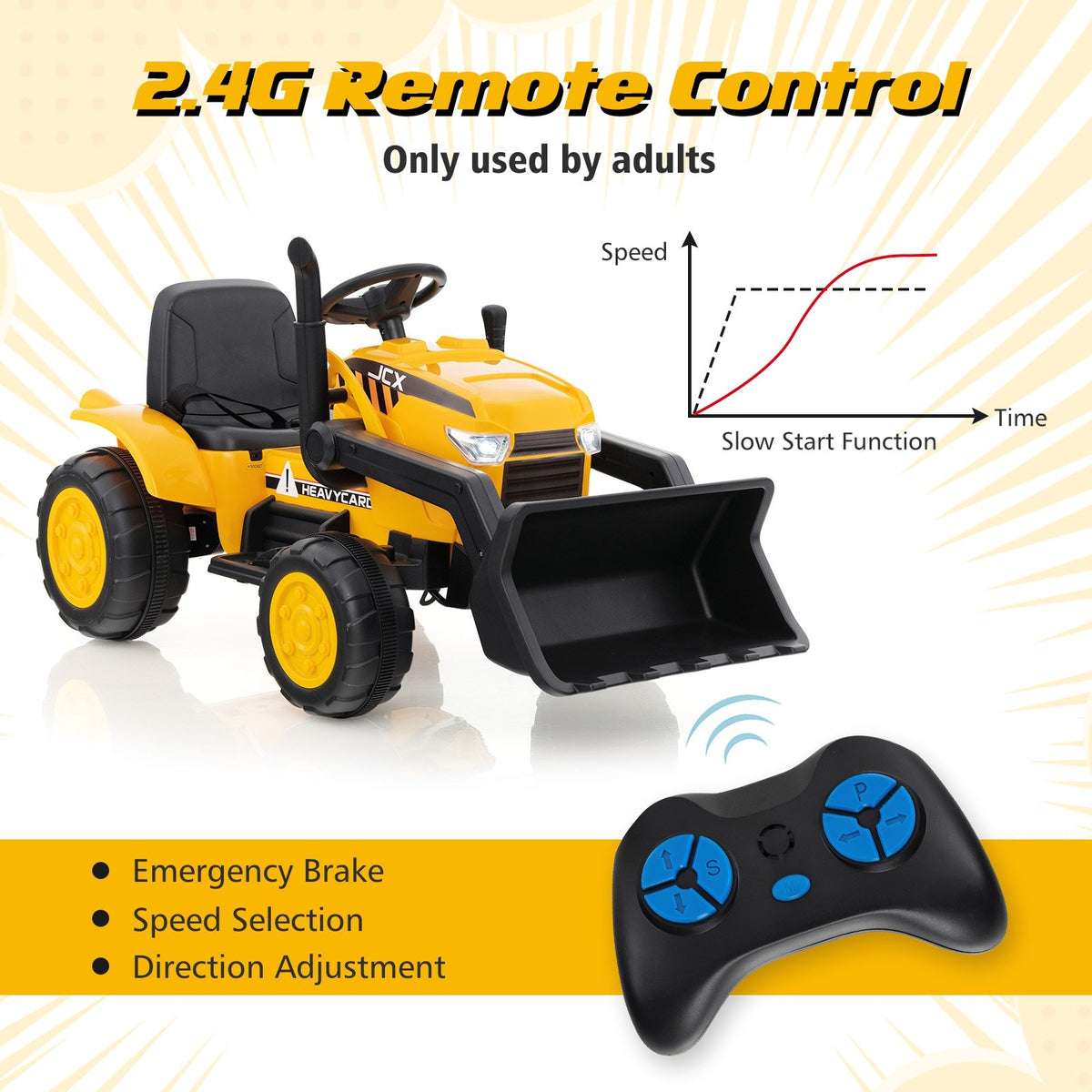 12V Kid's Ride on Excavator with Adjustable Digging Bucket-Yellow view 8