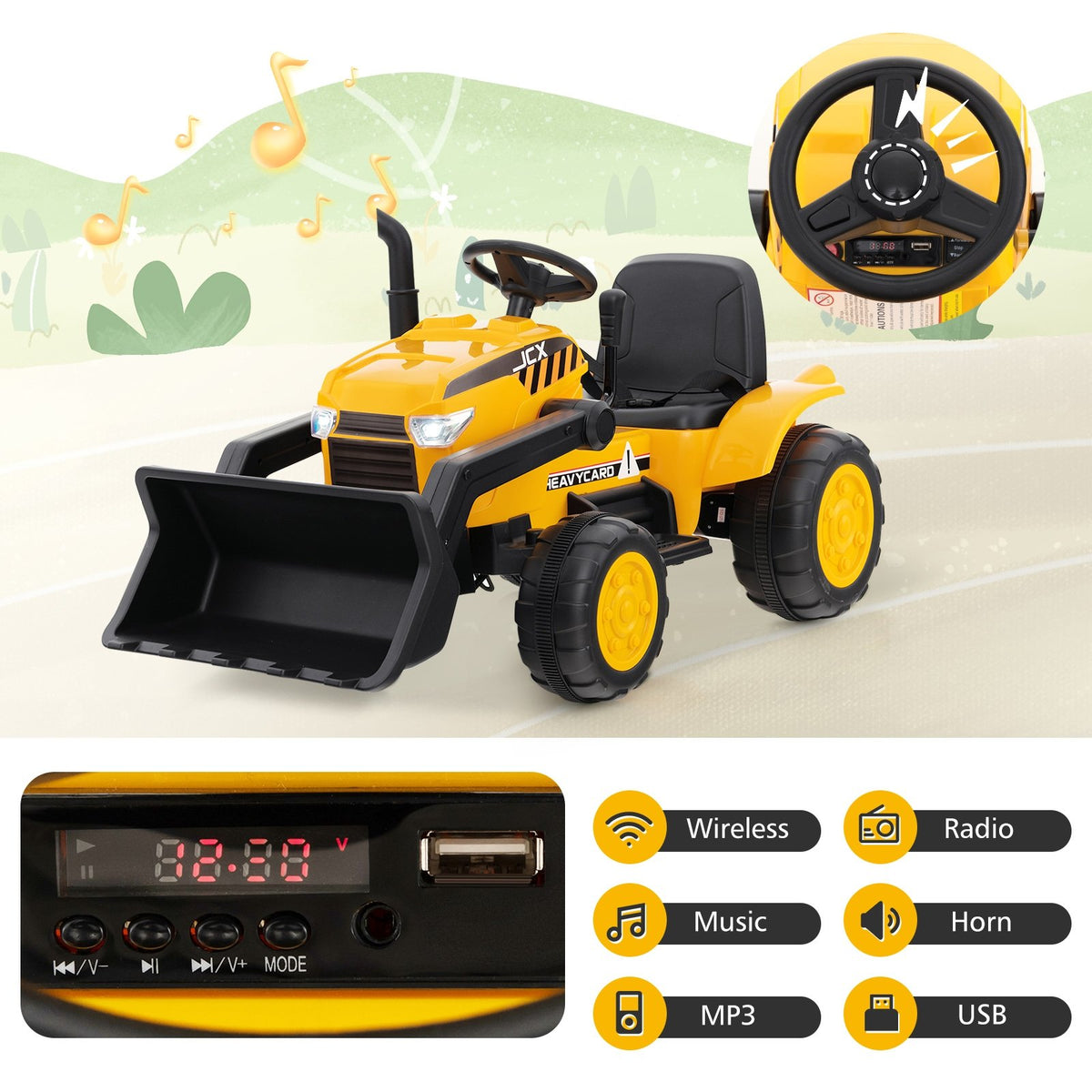 12V Kid's Ride on Excavator with Adjustable Digging Bucket-Yellow view 9
