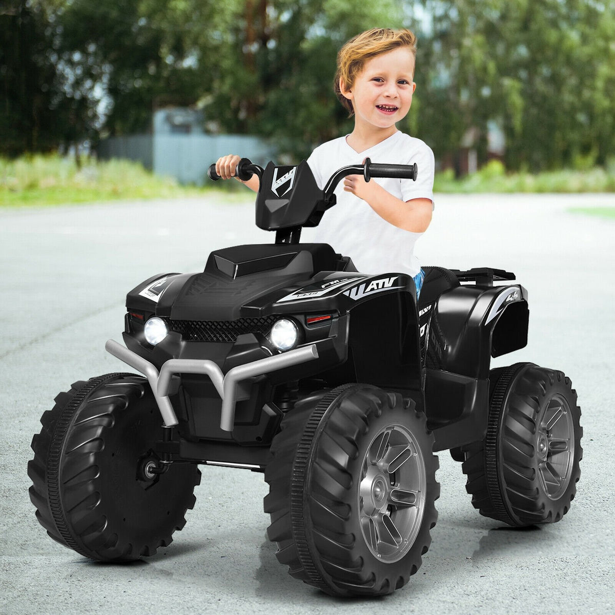 12V Kids Ride on ATV with LED Lights and Treaded Tires and LED lights-Black view 2