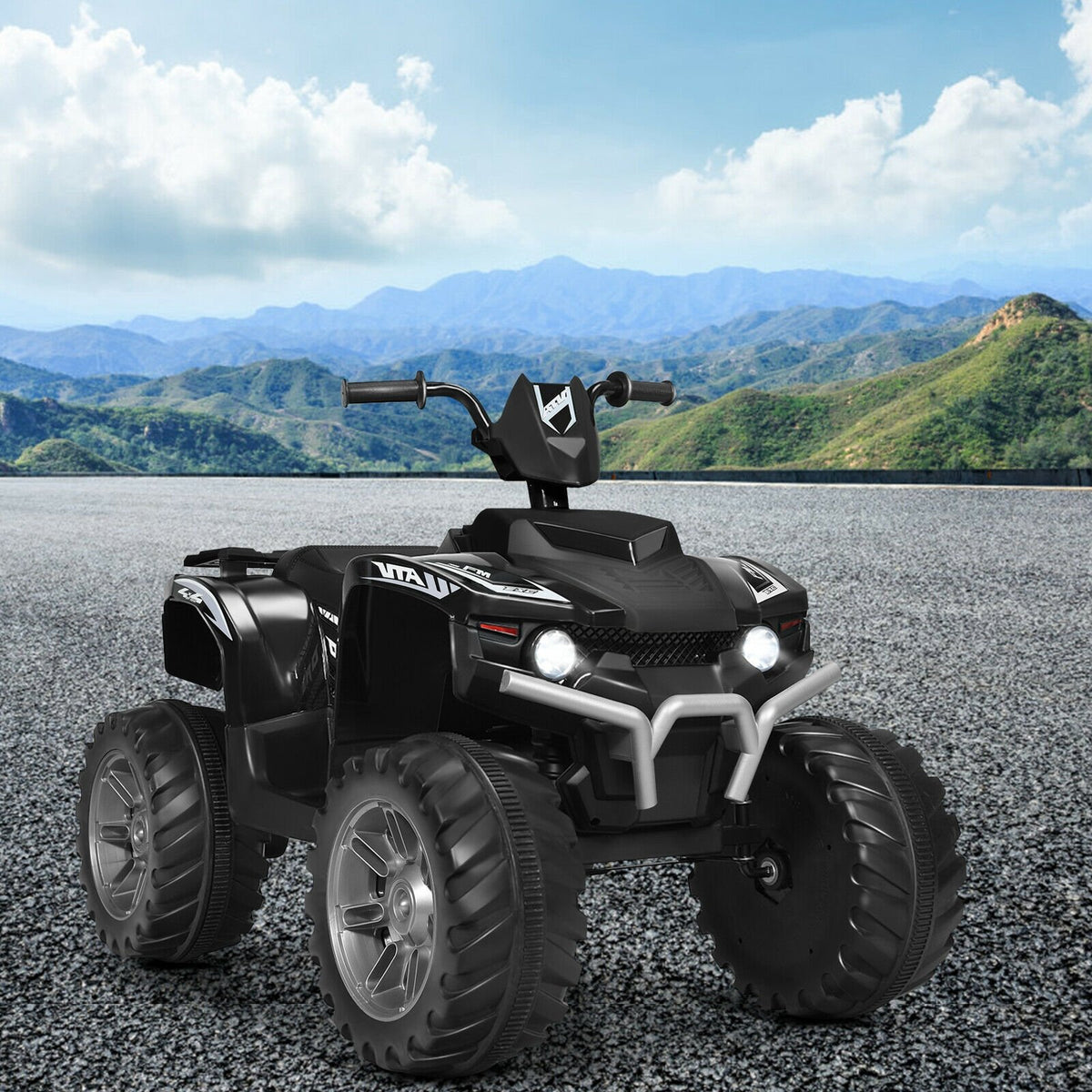 12V Kids Ride on ATV with LED Lights and Treaded Tires and LED lights-Black view 5