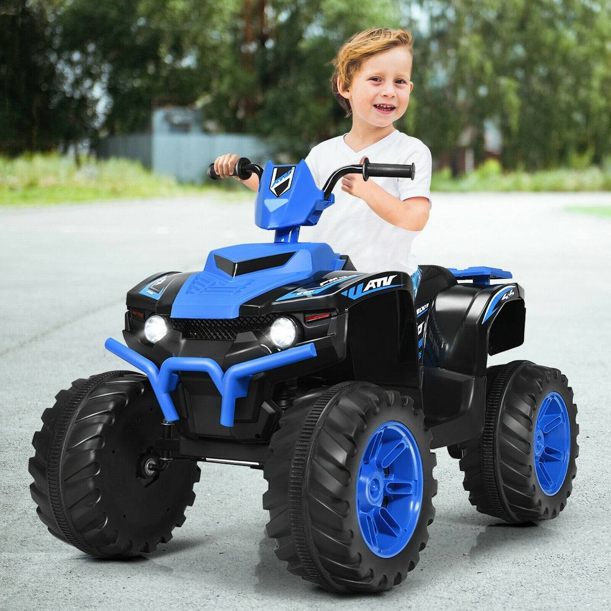 12V Kids Ride on ATV with LED Lights and Treaded Tires and LED lights-Navy view 2