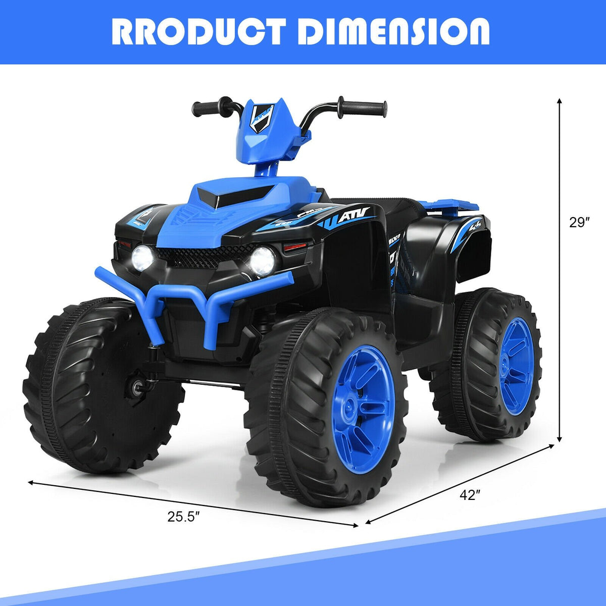 12V Kids Ride on ATV with LED Lights and Treaded Tires and LED lights-Navy view 4