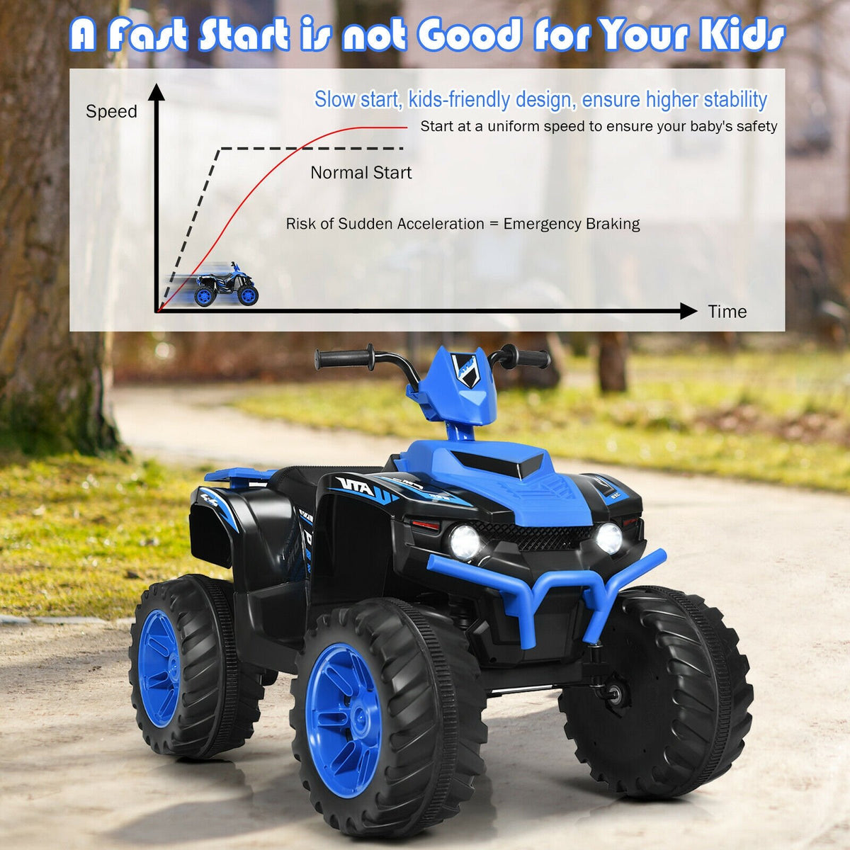 12V Kids Ride on ATV with LED Lights and Treaded Tires and LED lights-Navy view 6