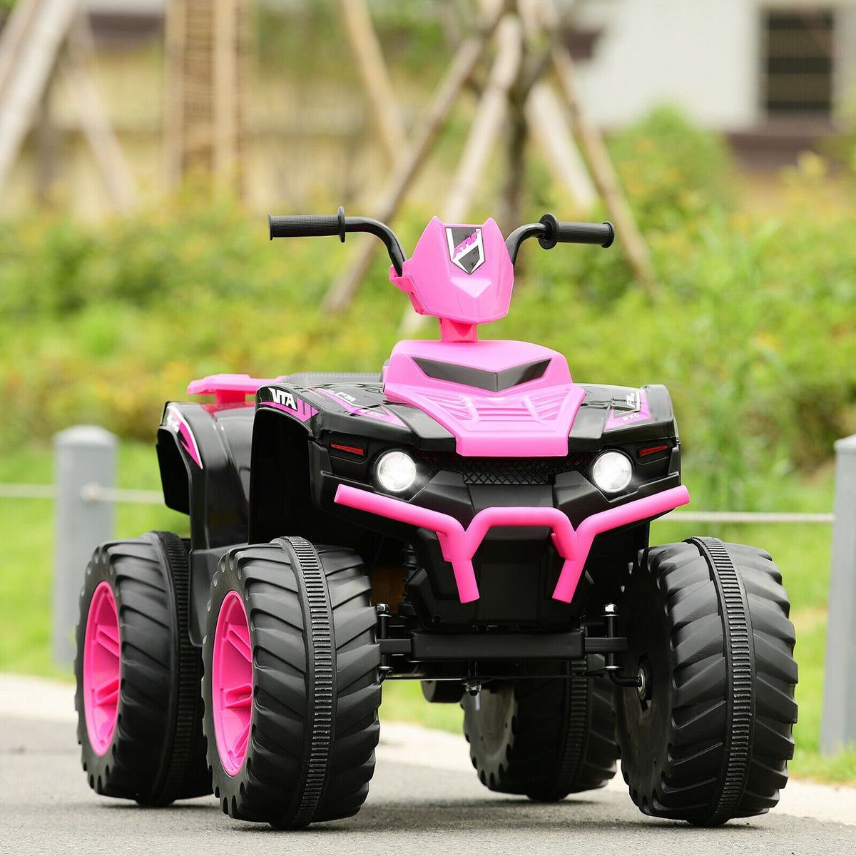 12V Kids Ride on ATV with LED Lights and Treaded Tires and LED lights-Pink view 3
