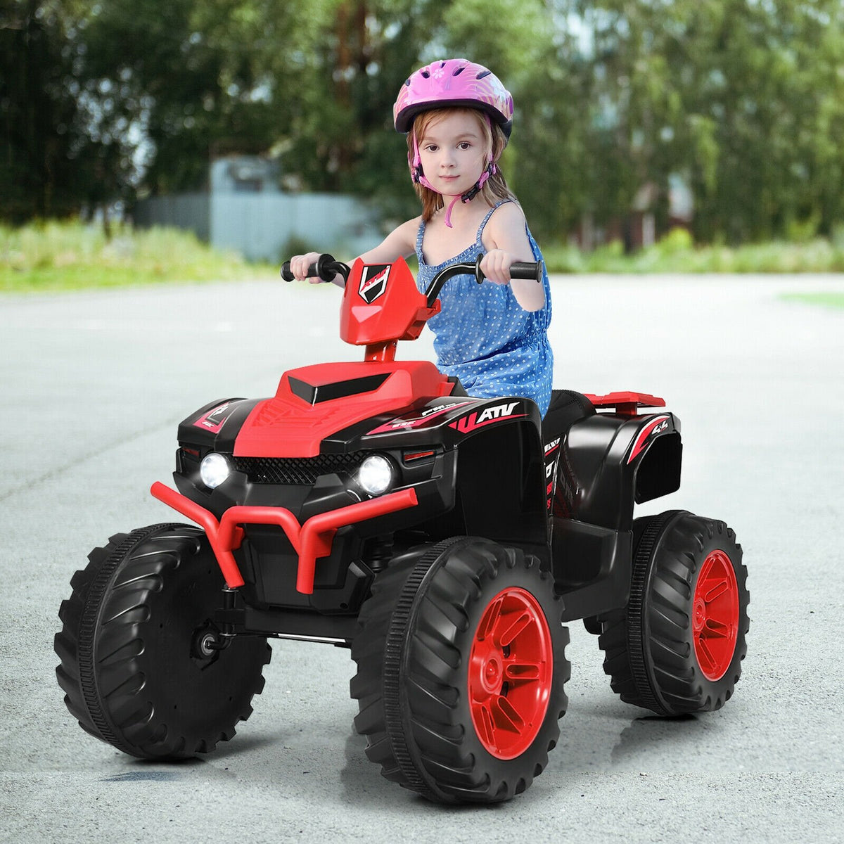 12V Kids Ride on ATV with LED Lights and Treaded Tires and LED lights-Red view 2