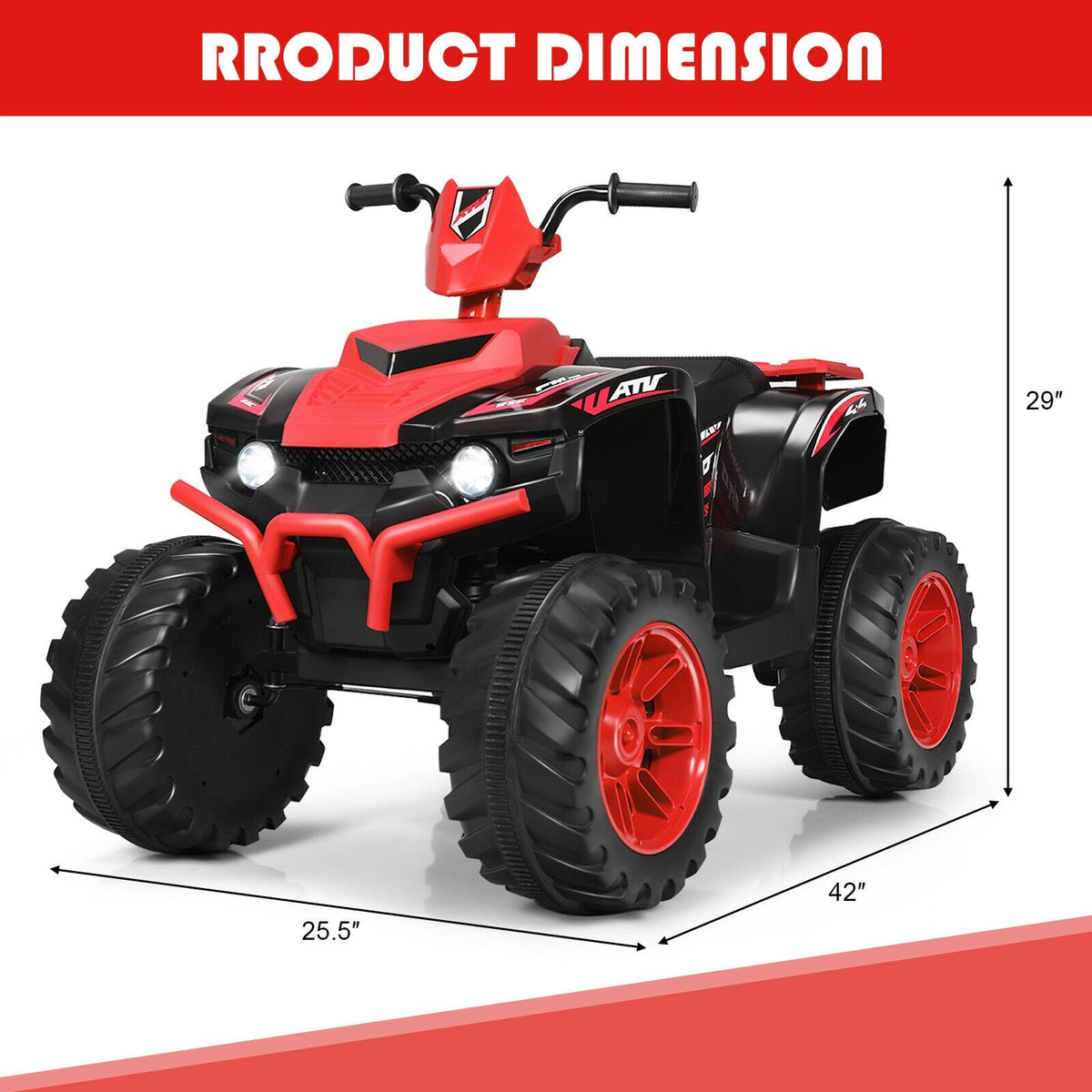 12V Kids Ride on ATV with LED Lights and Treaded Tires and LED lights-Red view 4