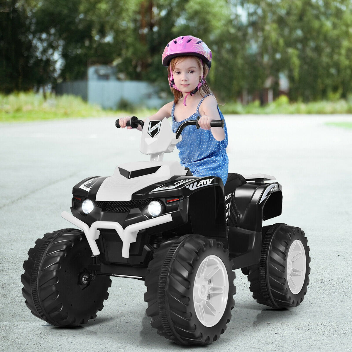 12V Kids Ride on ATV with LED Lights and Treaded Tires and LED lights-White view 2