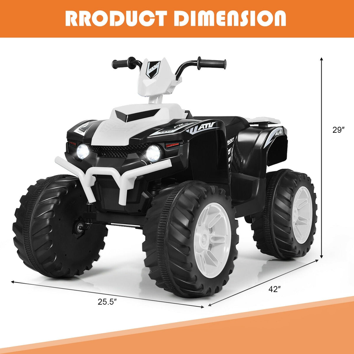 12V Kids Ride on ATV with LED Lights and Treaded Tires and LED lights-White view 4