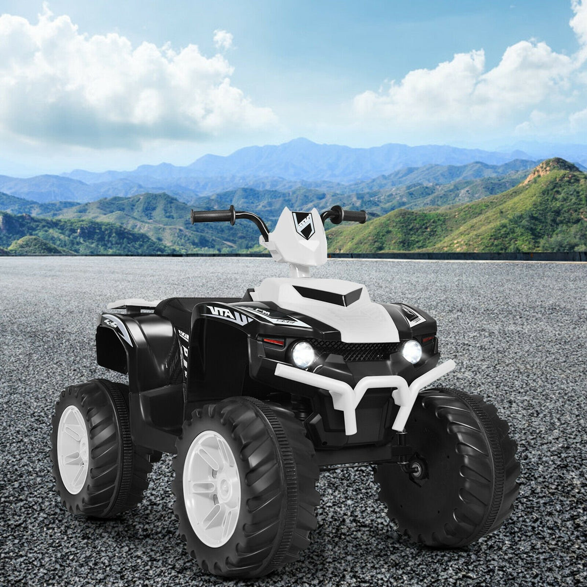 12V Kids Ride on ATV with LED Lights and Treaded Tires and LED lights-White view 5