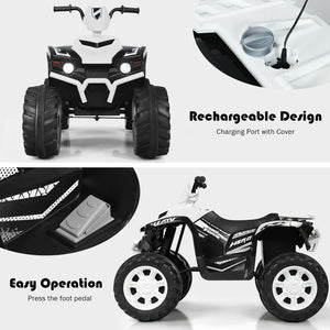 12V Kids Ride on ATV with LED Lights and Treaded Tires and LED lights-White view 6