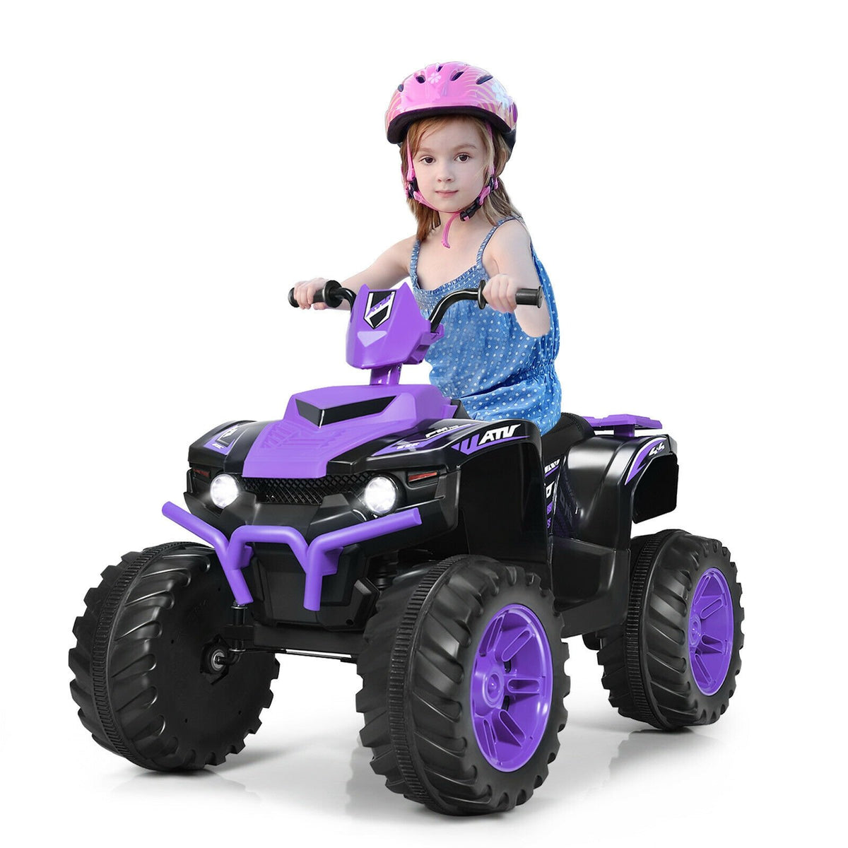 12V Kids Ride on ATV with LED Lights and Treaded Tires and LED lights-Purple view 5