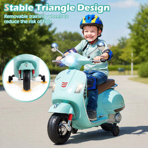 12V Kids Electric Motorcycle Licensed VESPA with Music and Training Wheels-Green view 9