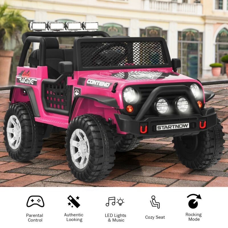 12V Kids Electric Ride On Truck with Remote Control and Operation Lever-Pink view 3
