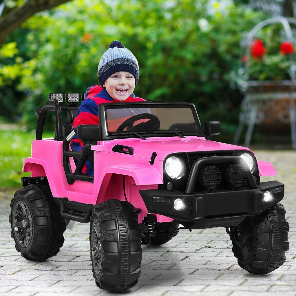 12V Kids Remote Control Riding Truck Car with LED Lights-Pink view 2