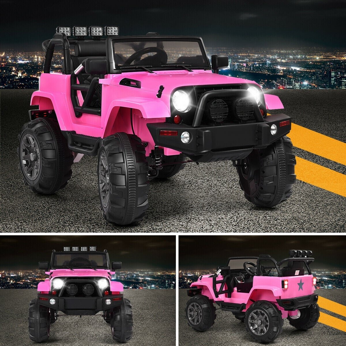 12V Kids Remote Control Riding Truck Car with LED Lights-Pink view 3