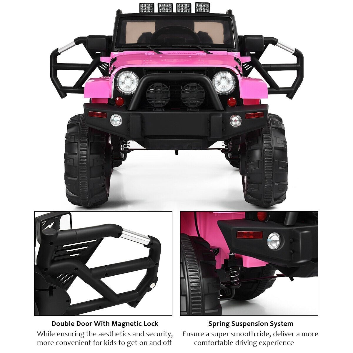 12V Kids Remote Control Riding Truck Car with LED Lights-Pink view 6