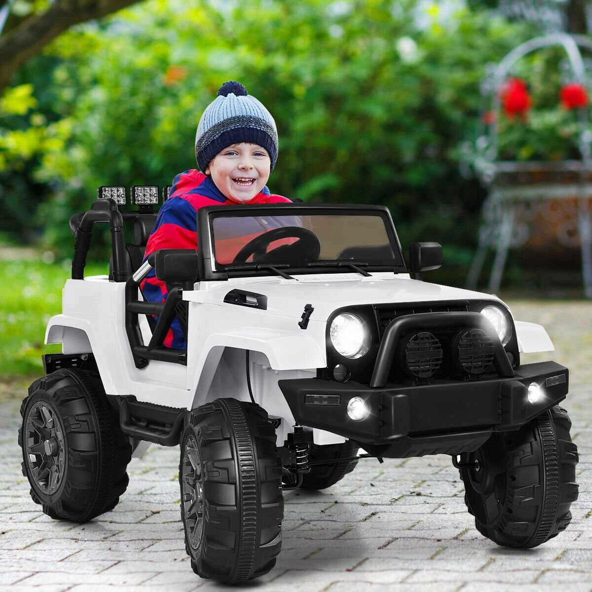 12V Kids Remote Control Riding Truck Car with LED Lights-White view 2