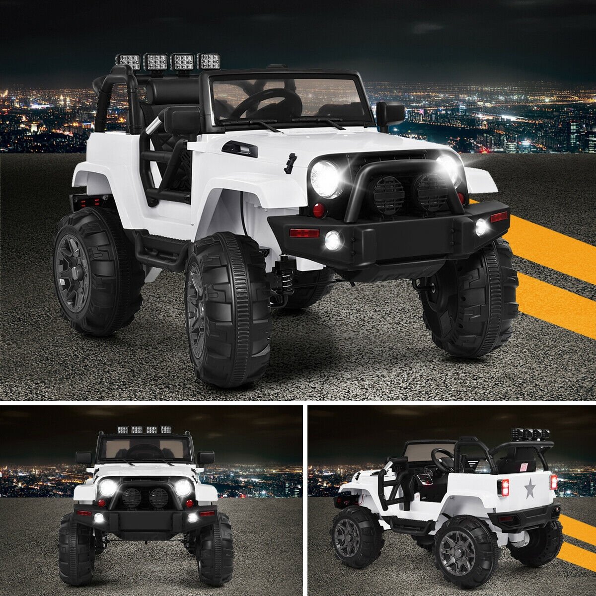 12V Kids Remote Control Riding Truck Car with LED Lights-White view 3