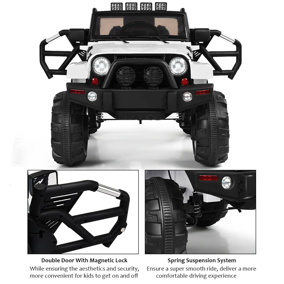 12V Kids Remote Control Riding Truck Car with LED Lights-White view 5