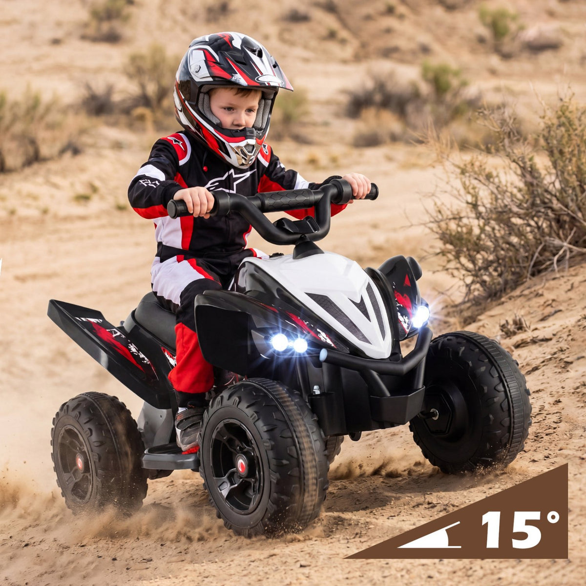 12V Kids Ride On ATV 4-Wheeler Quad with LED Lights and 7 mph Max Speed-Black view 2