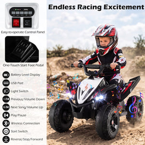 12V Kids Ride On ATV 4-Wheeler Quad with LED Lights and 7 mph Max Speed-Black view 6