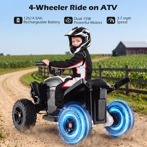 12V Kids Ride On ATV 4-Wheeler Quad with LED Lights and 7 mph Max Speed-Black view 7