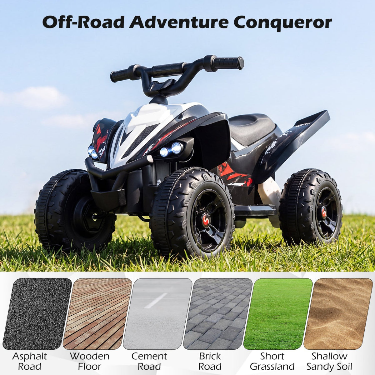 12V Kids Ride On ATV 4-Wheeler Quad with LED Lights and 7 mph Max Speed-Black view 8