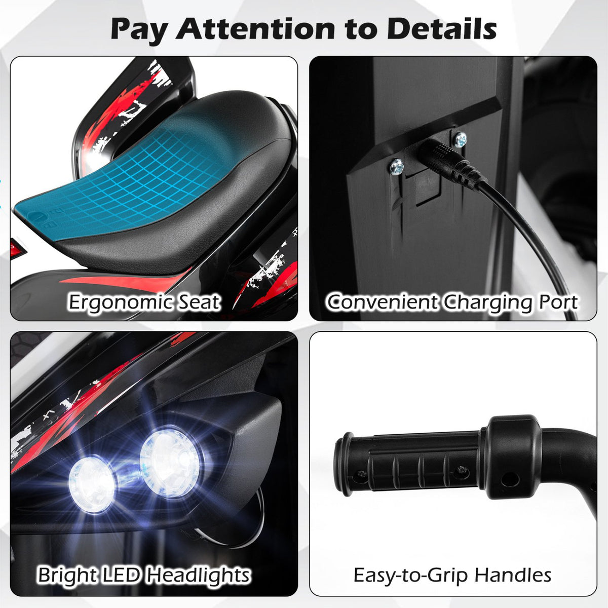 12V Kids Ride On ATV 4-Wheeler Quad with LED Lights and 7 mph Max Speed-Black view 9