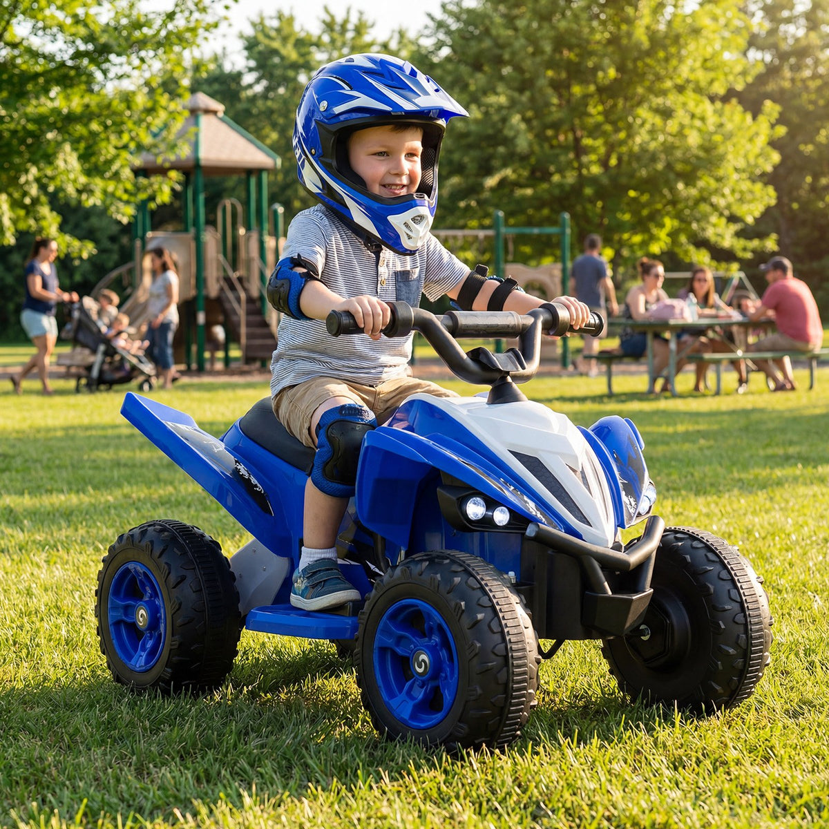 12V Kids Ride On ATV 4-Wheeler Quad with LED Lights and 7 mph Max Speed-Navy view 3