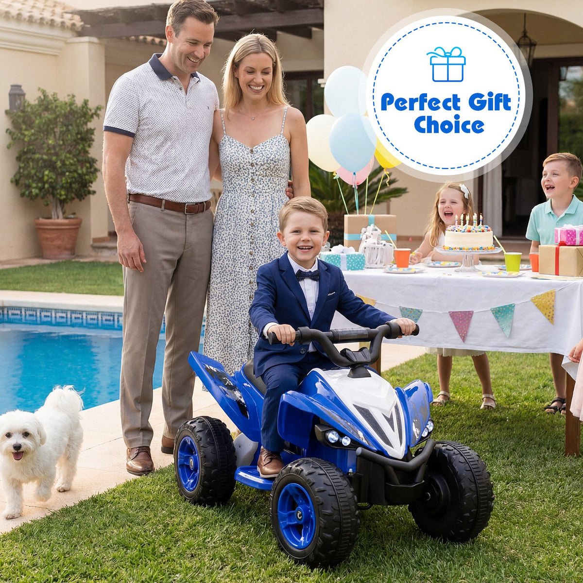 12V Kids Ride On ATV 4-Wheeler Quad with LED Lights and 7 mph Max Speed-Navy view 6