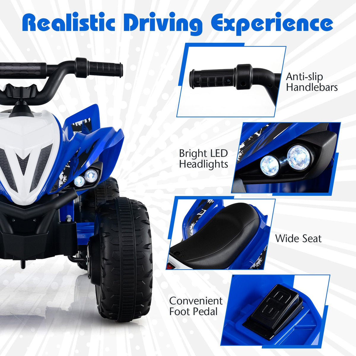 12V Kids Ride On ATV 4-Wheeler Quad with LED Lights and 7 mph Max Speed-Navy view 9
